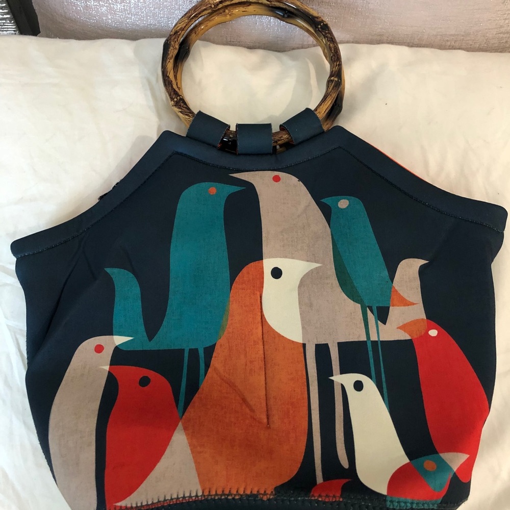 Multicolor Nylon Handbag with Wooden Handles